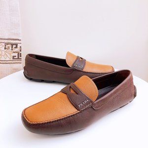 Prada Saffiano Leather Driver Shoes w/ Log Plaque